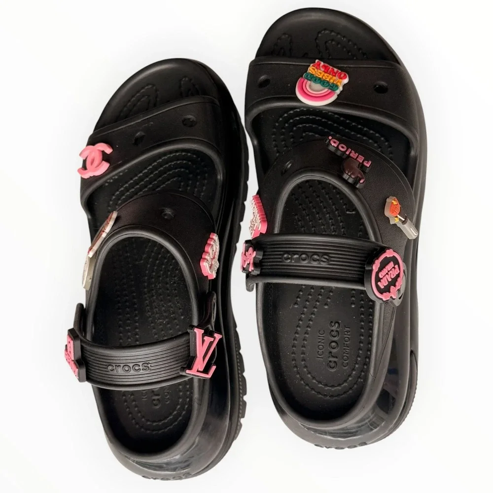 Crocs Mega Crush Sandals Black Platform Custom Designer Inspired Charms Womens 7